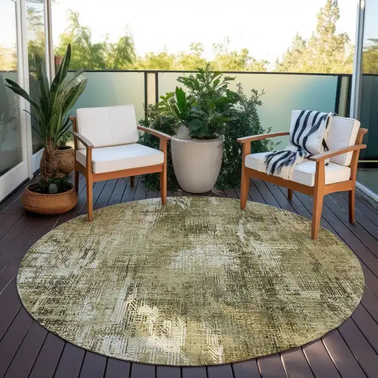 8' Brown Taupe And Ivory Round Abstract Washable Indoor Outdoor Area Rug Photo 6