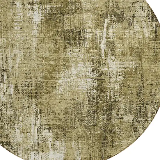 8' Brown Taupe And Ivory Round Abstract Washable Indoor Outdoor Area Rug Photo 4
