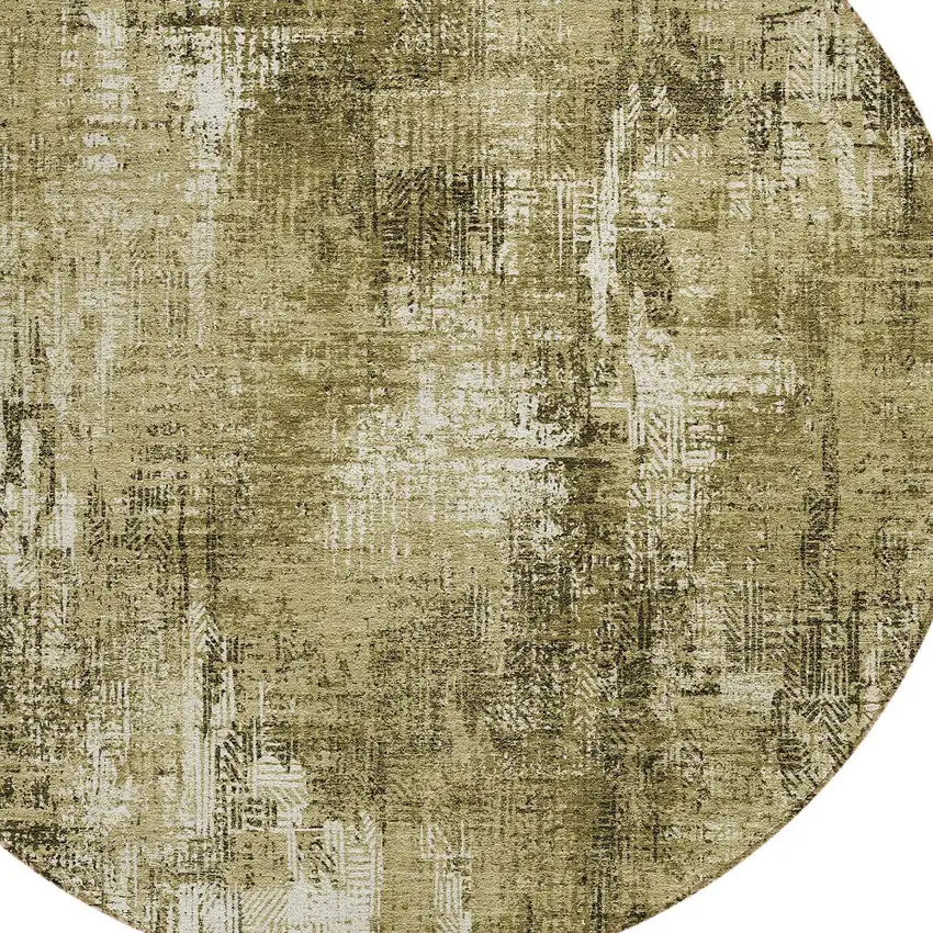 8' Brown Taupe And Ivory Round Abstract Washable Indoor Outdoor Area Rug Photo 4