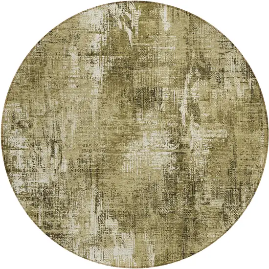 8' Brown Taupe And Ivory Round Abstract Washable Indoor Outdoor Area Rug Photo 1