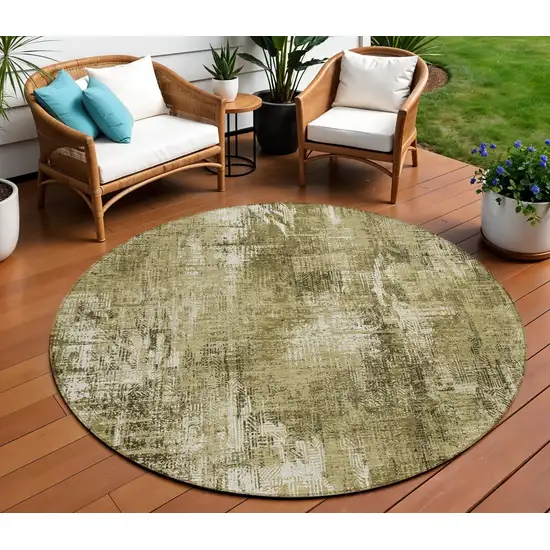 8' Brown Taupe And Ivory Round Abstract Washable Indoor Outdoor Area Rug Photo 1