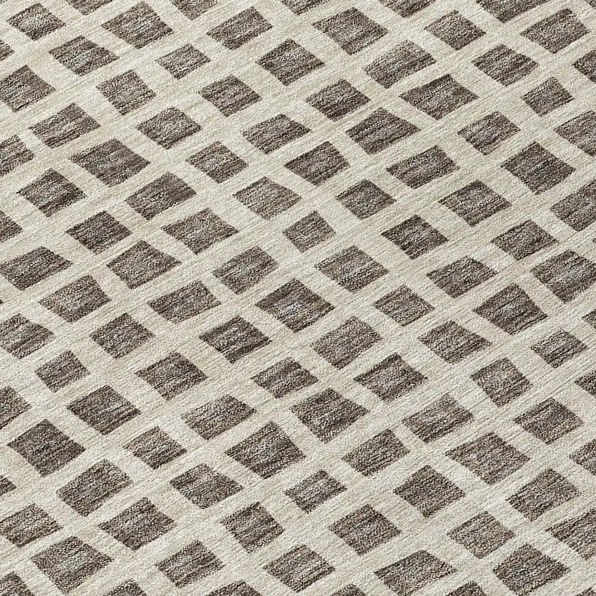 8' Brown Taupe And Ivory Round Geometric Washable Indoor Outdoor Area Rug Photo 5