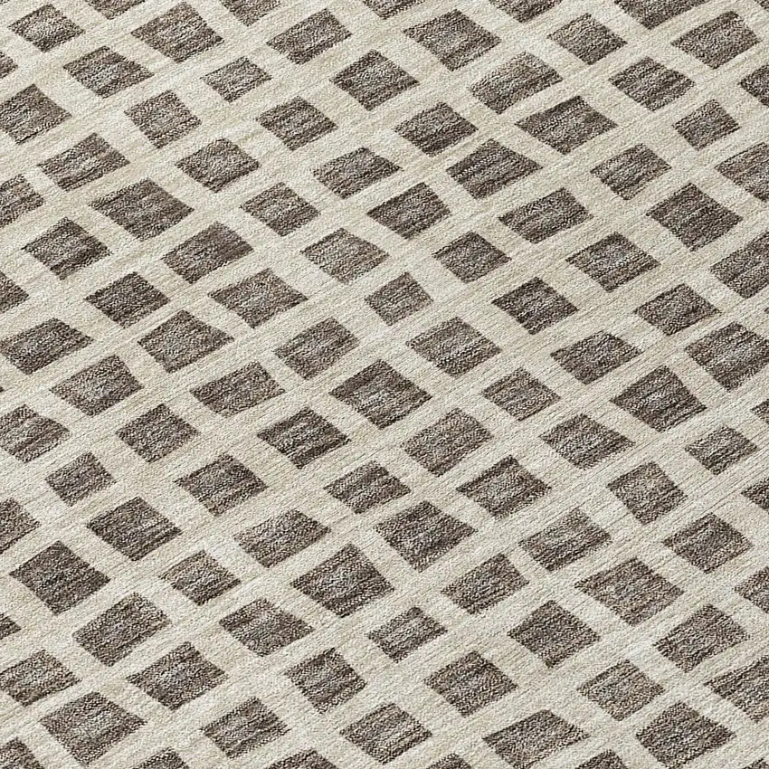 8' Brown Taupe And Ivory Round Geometric Washable Indoor Outdoor Area Rug Photo 5