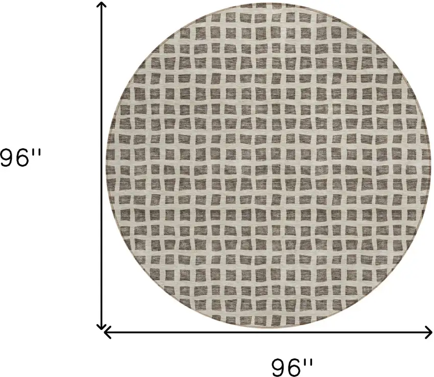 8' Brown Taupe And Ivory Round Geometric Washable Indoor Outdoor Area Rug Photo 8