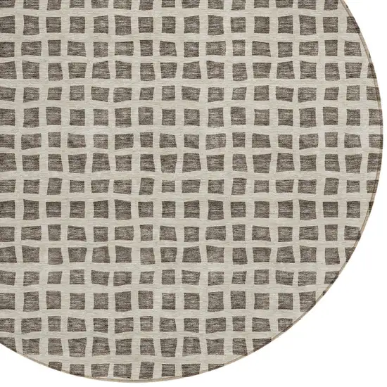 8' Brown Taupe And Ivory Round Geometric Washable Indoor Outdoor Area Rug Photo 6