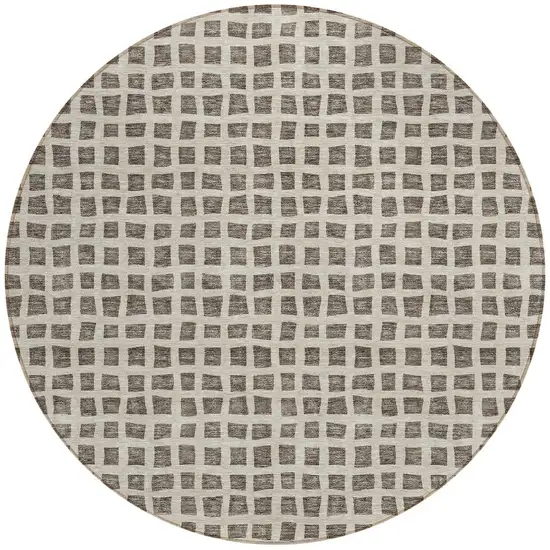 8' Brown Taupe And Ivory Round Geometric Washable Indoor Outdoor Area Rug Photo 7