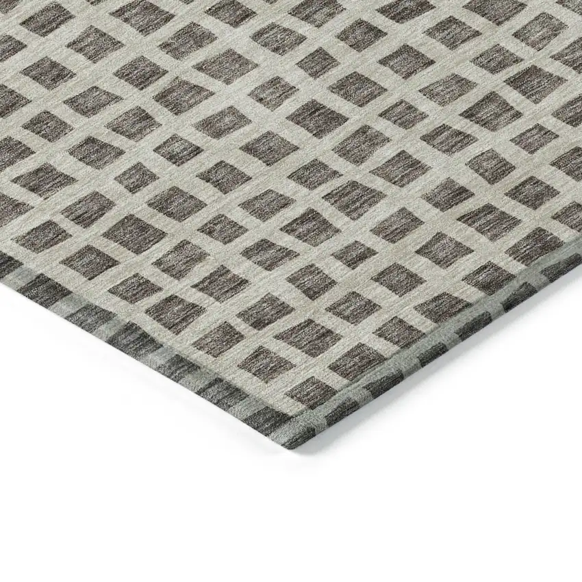 8' Brown Taupe And Ivory Round Geometric Washable Indoor Outdoor Area Rug Photo 4