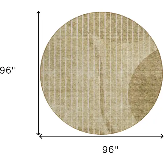 8' Brown Taupe And Ivory Round Striped Washable Indoor Outdoor Area Rug Photo 8