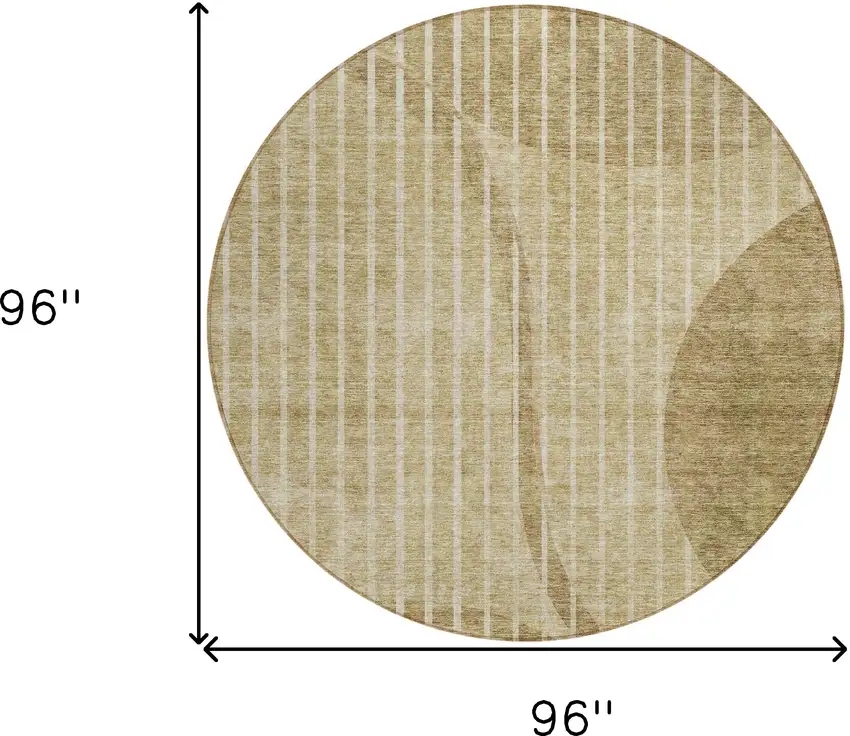 8' Brown Taupe And Ivory Round Striped Washable Indoor Outdoor Area Rug Photo 8