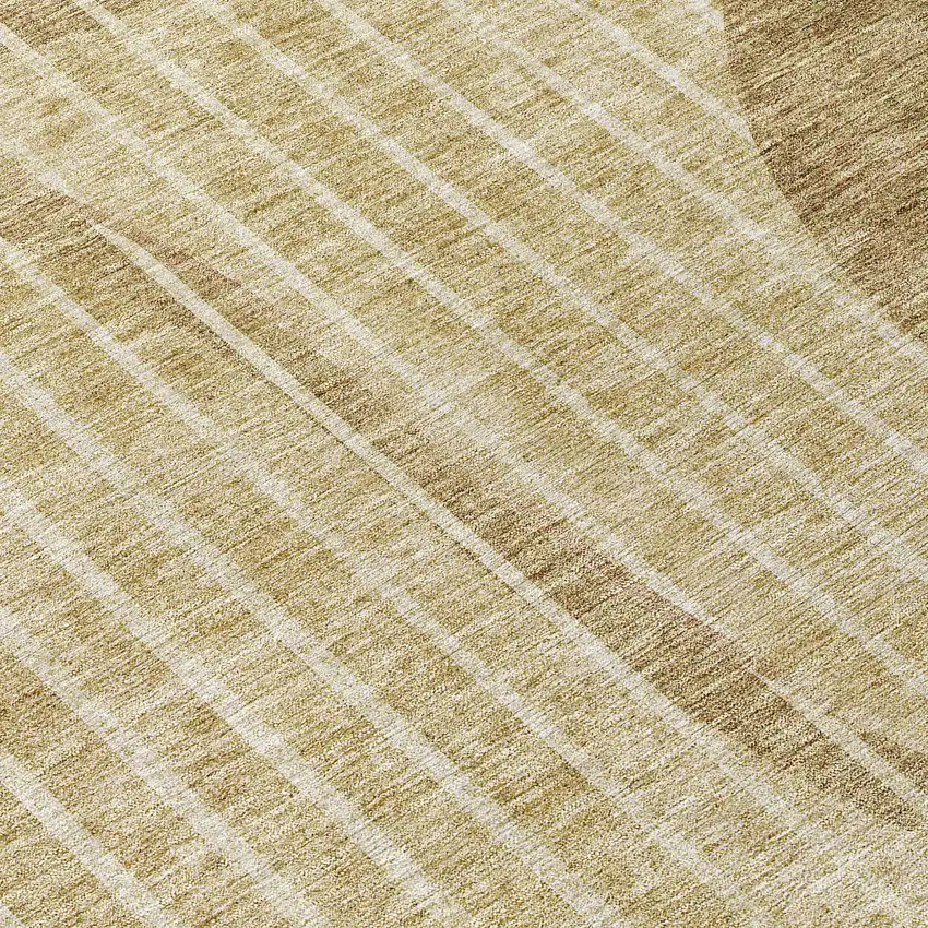 8' Brown Taupe And Ivory Round Striped Washable Indoor Outdoor Area Rug Photo 9