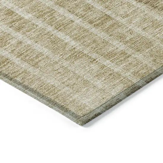 8' Brown Taupe And Ivory Round Striped Washable Indoor Outdoor Area Rug Photo 3