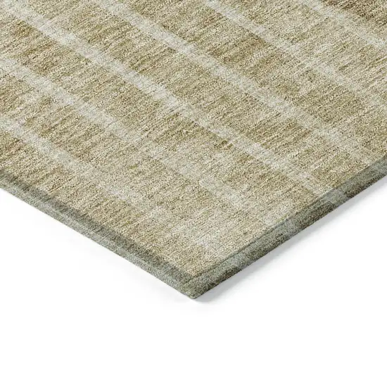 8' Brown Taupe And Ivory Round Striped Washable Indoor Outdoor Area Rug Photo 3