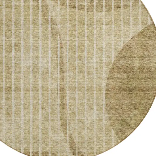 8' Brown Taupe And Ivory Round Striped Washable Indoor Outdoor Area Rug Photo 4