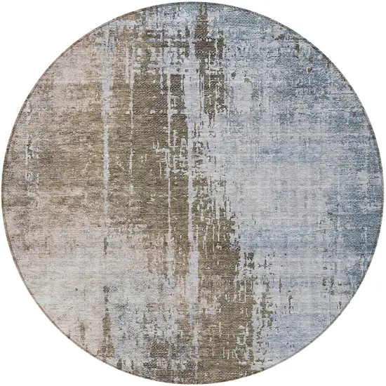 8' Brown Taupe And Navy Blue Round Abstract Washable Indoor Outdoor Area Rug Photo 4
