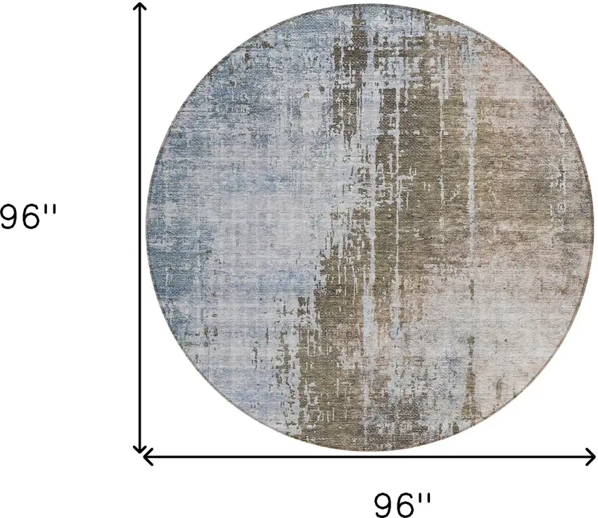 8' Brown Taupe And Navy Blue Round Abstract Washable Indoor Outdoor Area Rug Photo 3