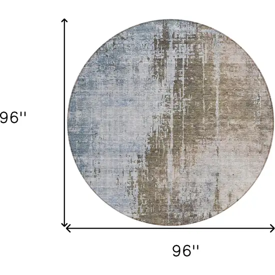8' Brown Taupe And Navy Blue Round Abstract Washable Indoor Outdoor Area Rug Photo 3