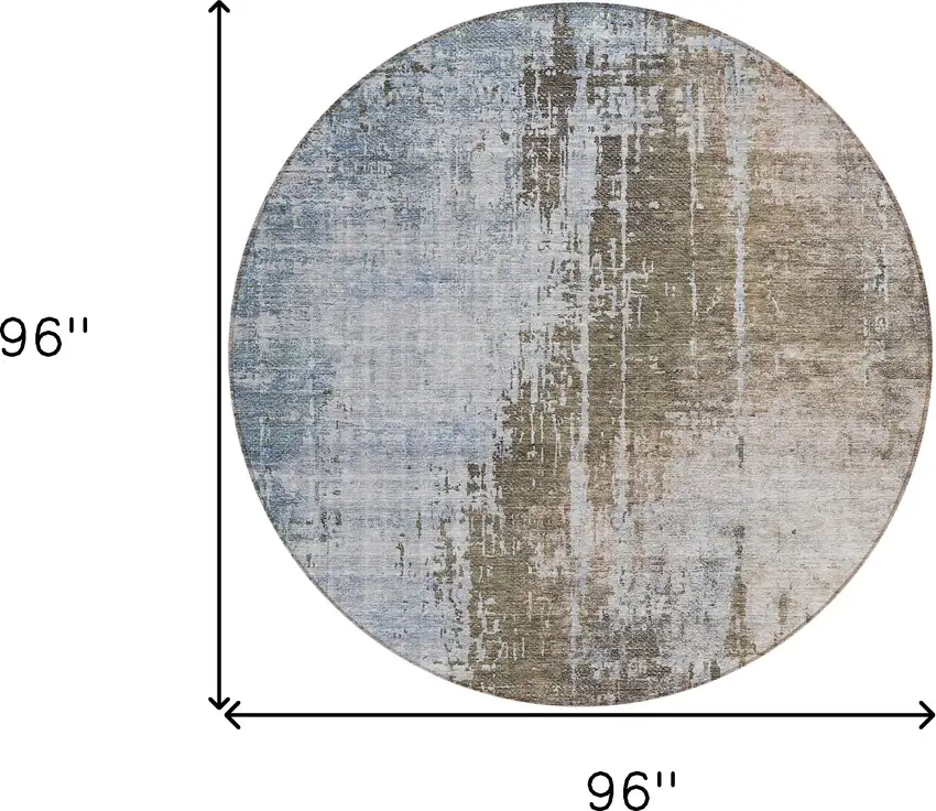8' Brown Taupe And Navy Blue Round Abstract Washable Indoor Outdoor Area Rug Photo 3