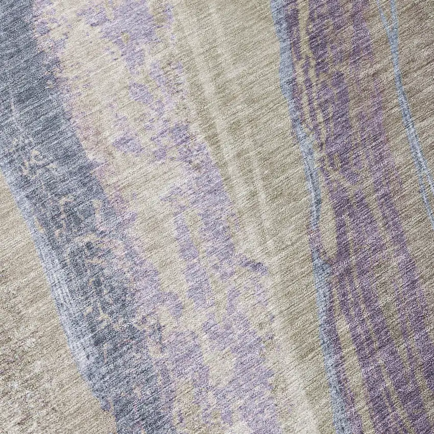 8' Brown Taupe And Purple Round Abstract Washable Indoor Outdoor Area Rug Photo 9