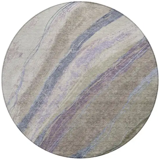 8' Brown Taupe And Purple Round Abstract Washable Indoor Outdoor Area Rug Photo 3