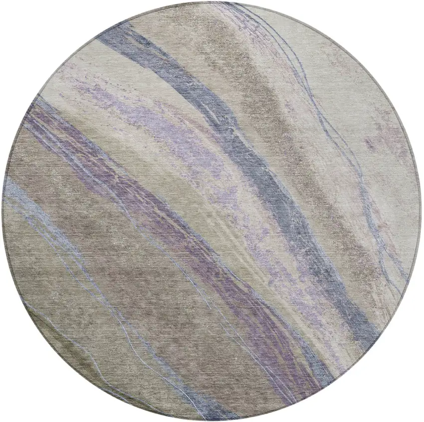 8' Brown Taupe And Purple Round Abstract Washable Indoor Outdoor Area Rug Photo 4