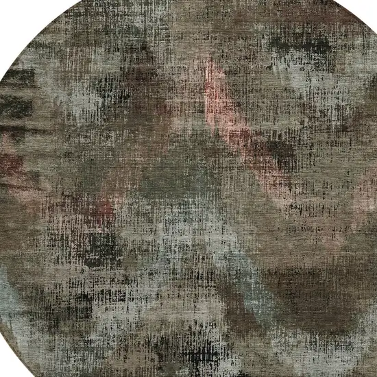 8' Brown Taupe And Salmon Round Abstract Washable Indoor Outdoor Area Rug Photo 4