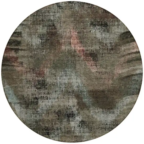 8' Brown Taupe And Salmon Round Abstract Washable Indoor Outdoor Area Rug Photo 5