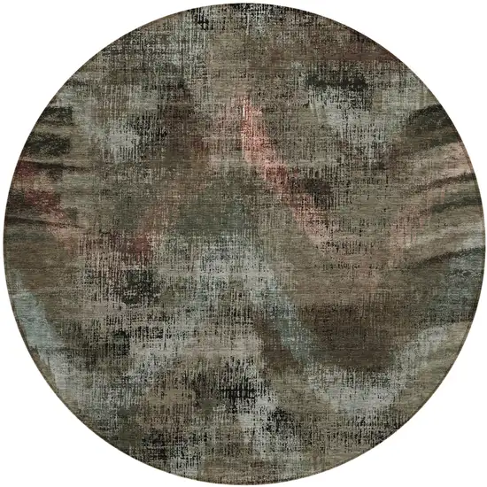 8' Brown Taupe And Salmon Round Abstract Washable Indoor Outdoor Area Rug Photo 2