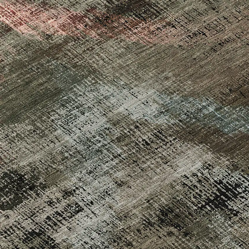 8' Brown Taupe And Salmon Round Abstract Washable Indoor Outdoor Area Rug Photo 8