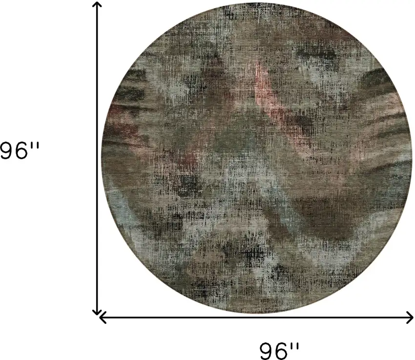 8' Brown Taupe And Salmon Round Abstract Washable Indoor Outdoor Area Rug Photo 3