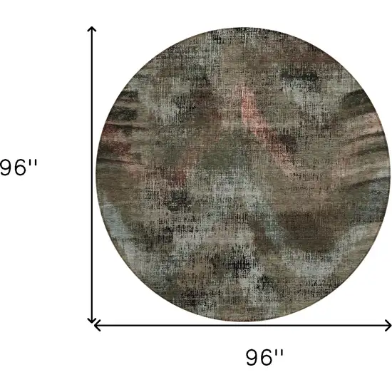 8' Brown Taupe And Salmon Round Abstract Washable Indoor Outdoor Area Rug Photo 3