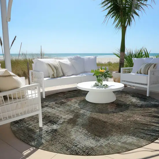 8' Brown Taupe And Salmon Round Abstract Washable Indoor Outdoor Area Rug Photo 6