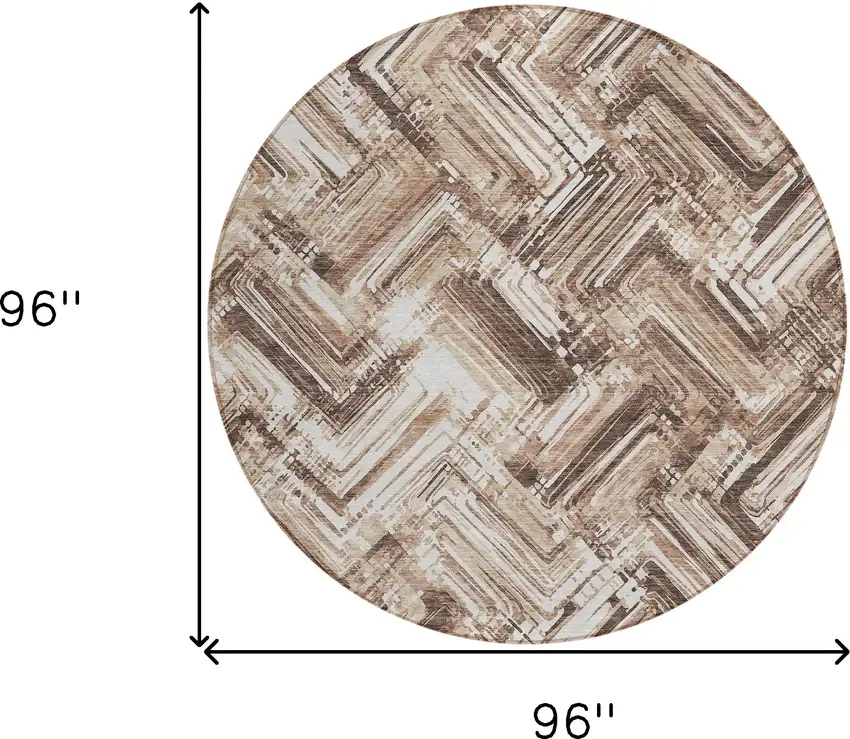 8' Brown Taupe And Tan Round Geometric Washable Indoor Outdoor Area Rug Photo 8