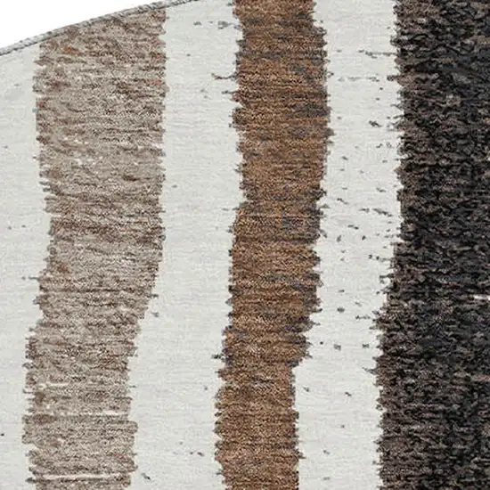 8' Brown Teal And Ivory Striped Washable Round Rug With UV Protection Photo 3