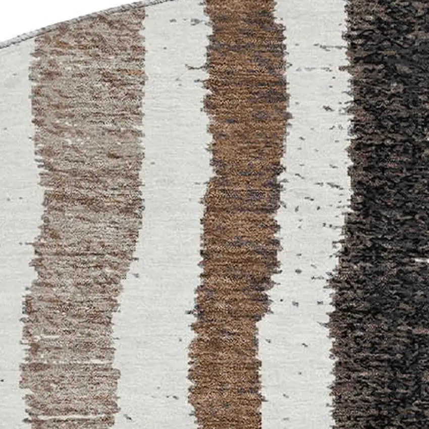 8' Brown Teal And Ivory Striped Washable Round Rug With UV Protection Photo 3