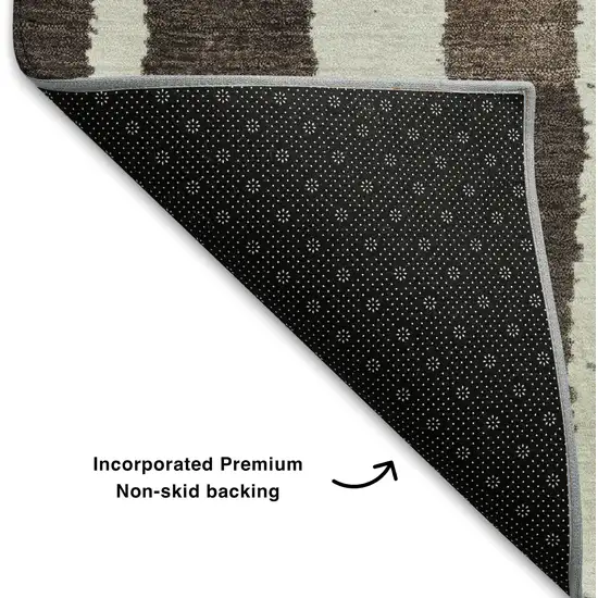 8' Brown Teal And Ivory Striped Washable Round Rug With UV Protection Photo 6