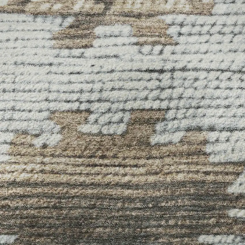 8' Brown Teal And Ivory Tribal Washable Round Rug With UV Protection Photo 7