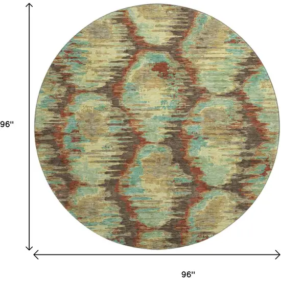 8' Brown Teal And Rust Diamond Washable Round Rug With UV Protection Photo 3