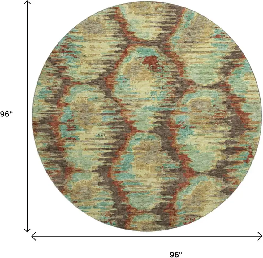 8' Brown Teal And Rust Diamond Washable Round Rug With UV Protection Photo 3