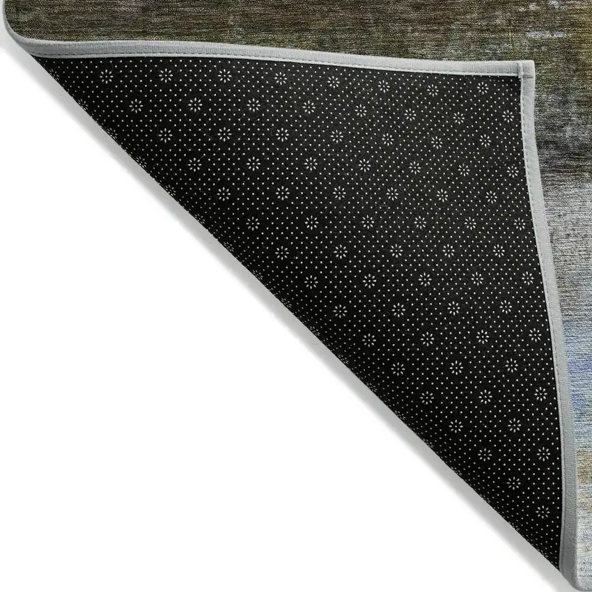 8' Brown Teal Blue And Blush Round Abstract Washable Indoor Outdoor Area Rug Photo 9