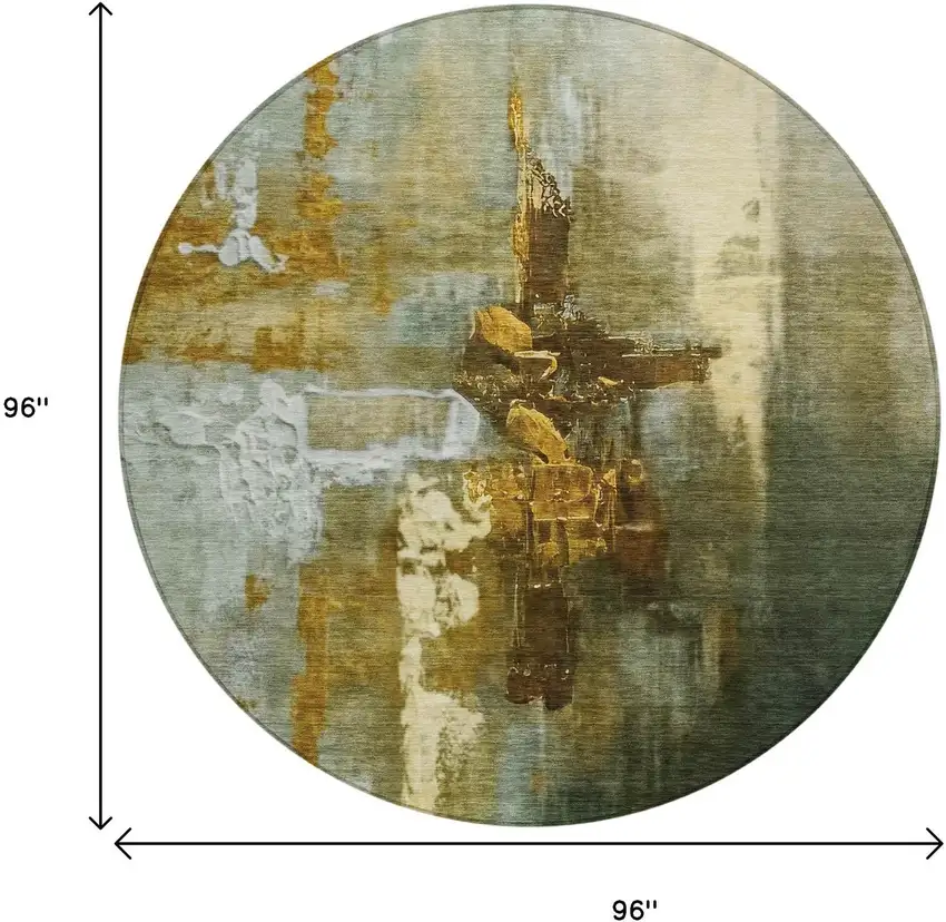 8' Brown Teal Blue And Taupe Round Abstract Washable Indoor Outdoor Area Rug Photo 9