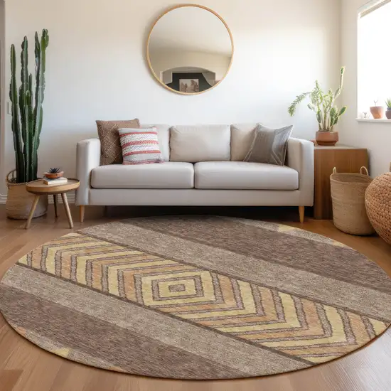 8' Brown Wheat And Copper Southwestern Washable Round Rug With UV Protection Photo 4