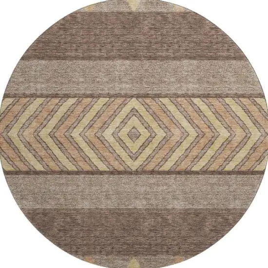 8' Brown Wheat And Copper Southwestern Washable Round Rug With UV Protection Photo 3