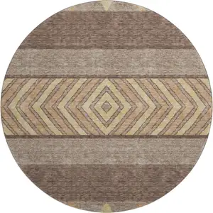 Photo of 8' Brown Wheat And Copper Southwestern Washable Round Rug With UV Protection