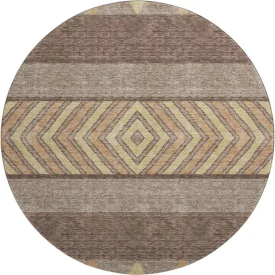 8' Brown Wheat And Copper Southwestern Washable Round Rug With UV Protection Photo 1
