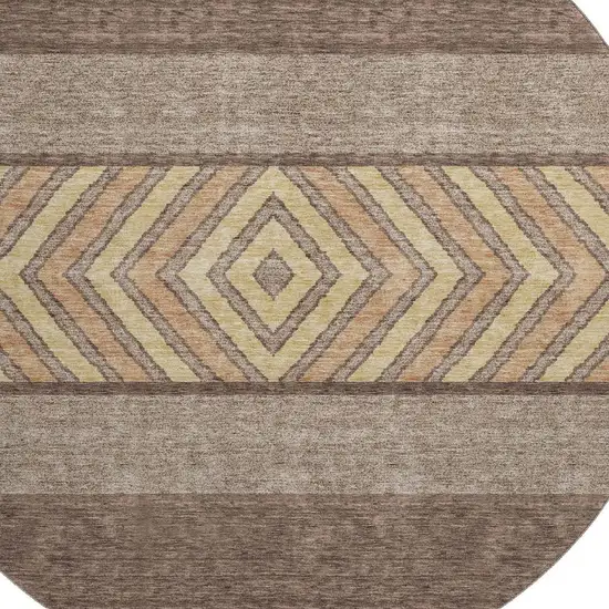 8' Brown Wheat And Copper Southwestern Washable Round Rug With UV Protection Photo 2