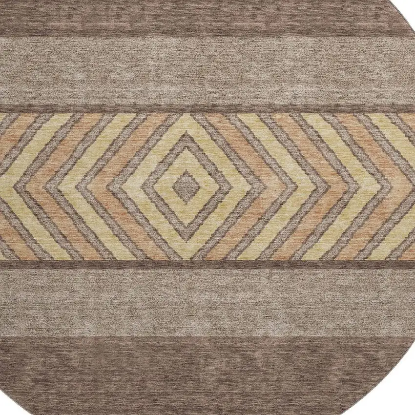 8' Brown Wheat And Copper Southwestern Washable Round Rug With UV Protection Photo 2