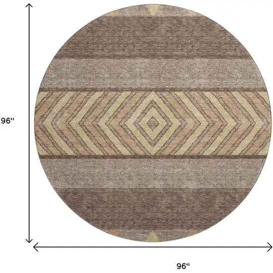 8' Brown Wheat And Copper Southwestern Washable Round Rug With UV Protection Photo 9