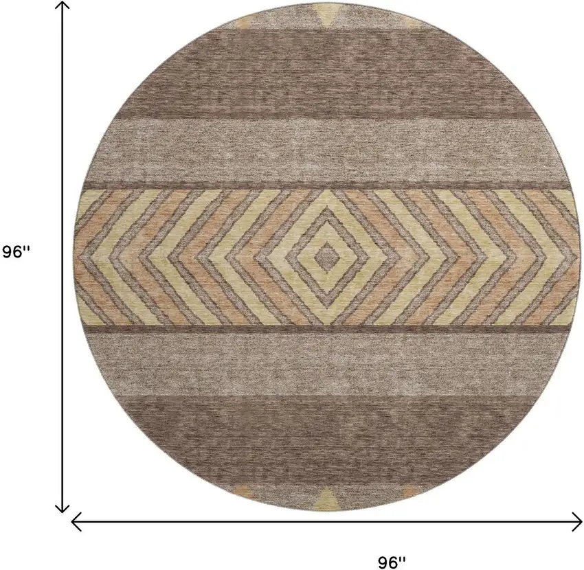 8' Brown Wheat And Copper Southwestern Washable Round Rug With UV Protection Photo 9