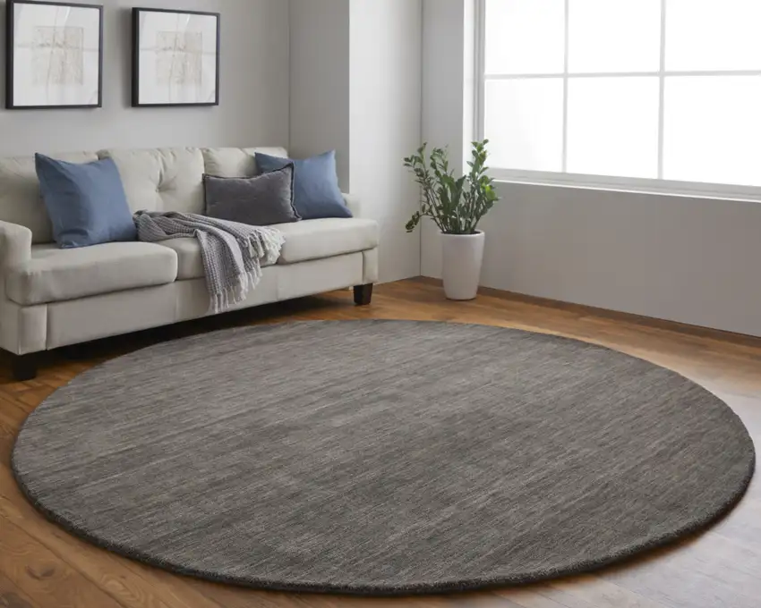 8' Brown Wool Hand Woven Round Rug Photo 4