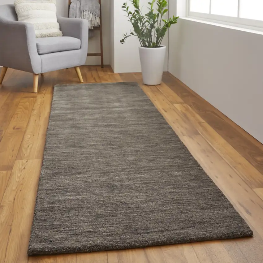 8' Brown Wool Hand Woven Runner Rug Photo 4